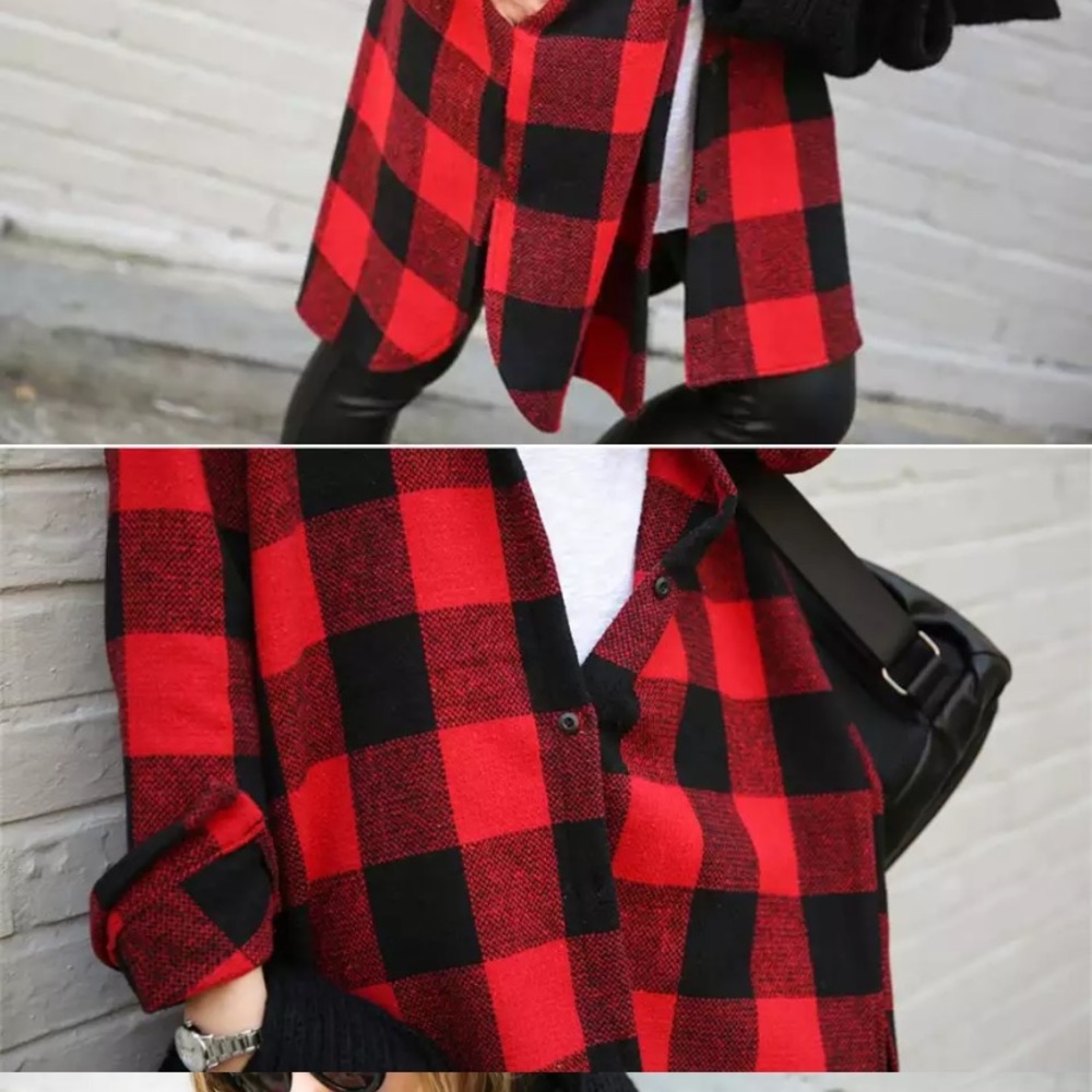 Long Oversized Buffalo Flannel Button Down Shirt - Picture 5 of 5